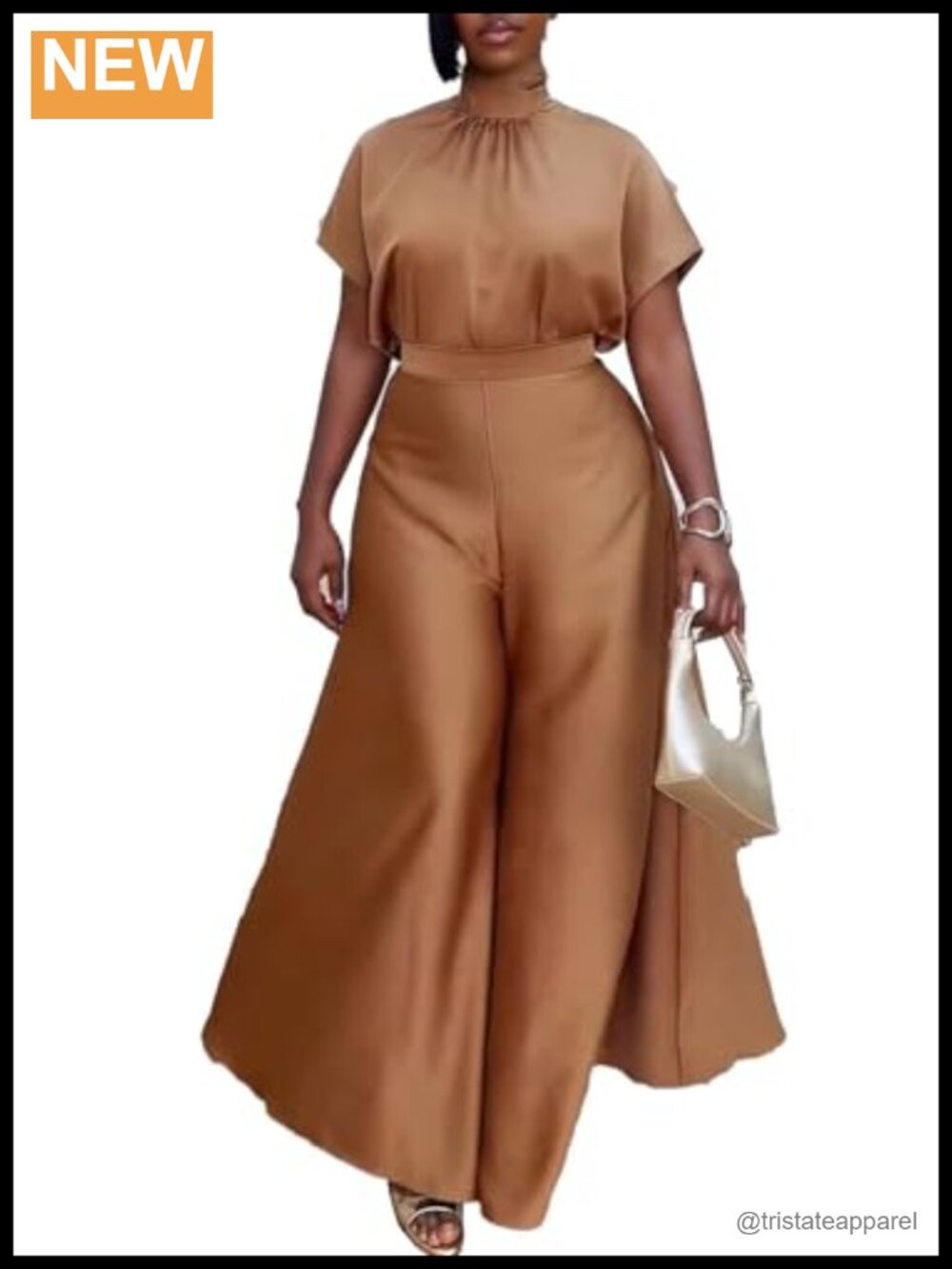 Ecirod Women’s 2-Piece Turtleneck Bow Tie Top & Wide Leg Palazzo Pants Set –